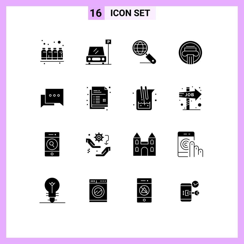 Mobile Interface Solid Glyph Set of 16 Pictograms of greek building area architecture seo Editable Vector Design Elements