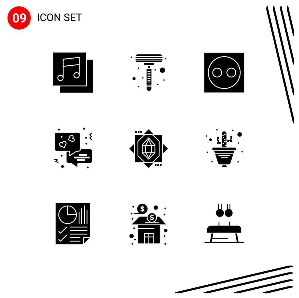 Set of 9 Modern UI Icons Symbols Signs for cactus forming electronic core communication Editable Vector Design Elements