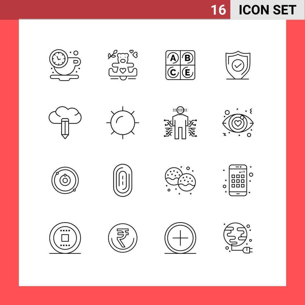 User Interface Pack of 16 Basic Outlines of pencil cloud diet secure protection Editable Vector Design Elements