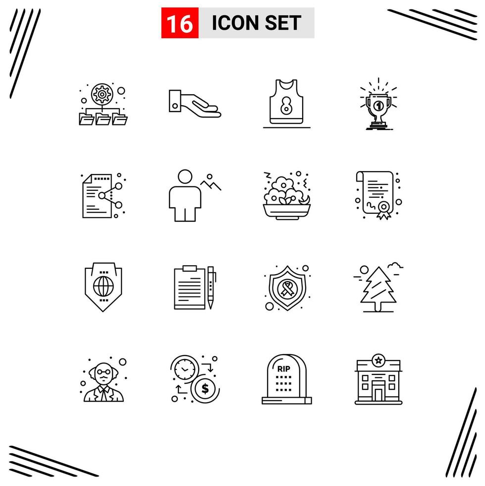 Mobile Interface Outline Set of 16 Pictograms of file victory sport reward cup Editable Vector Design Elements