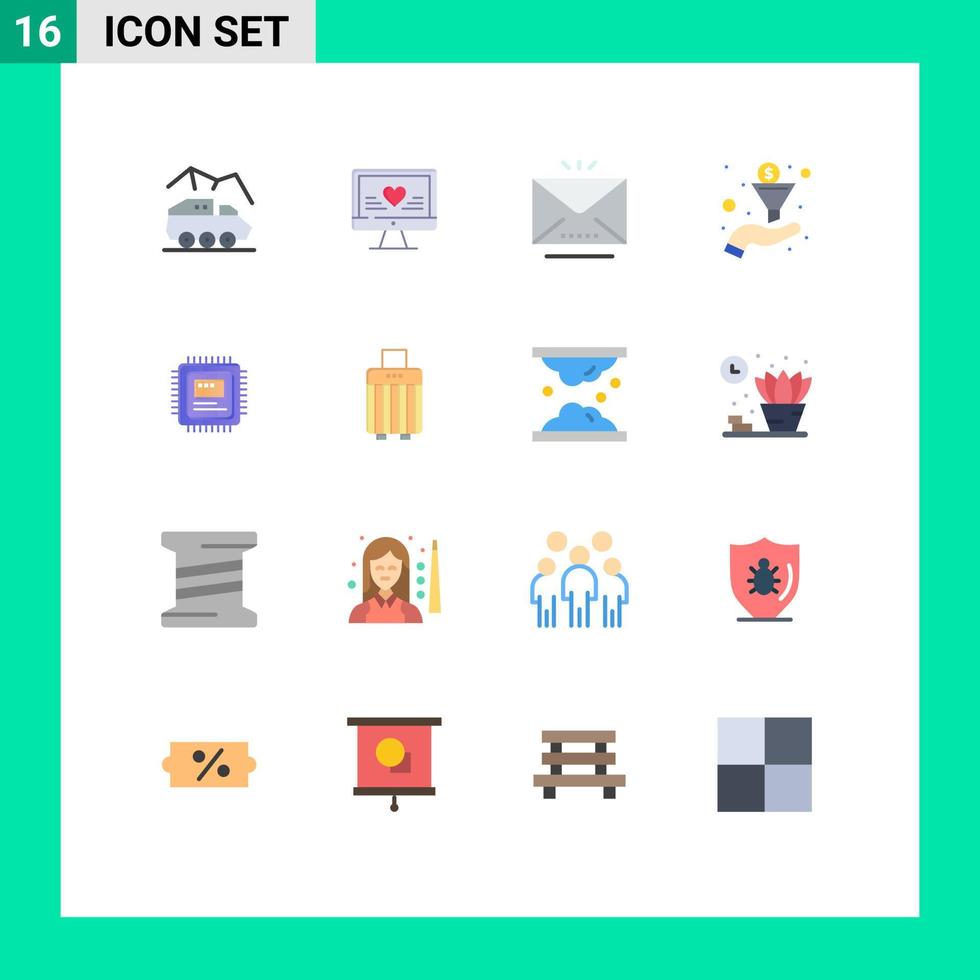 grupo universal de símbolos de iconos de 16 colores planos modernos de tipo de almacenamiento embudo de boda paquete editable abierto de elementos creativos de diseño de vectores