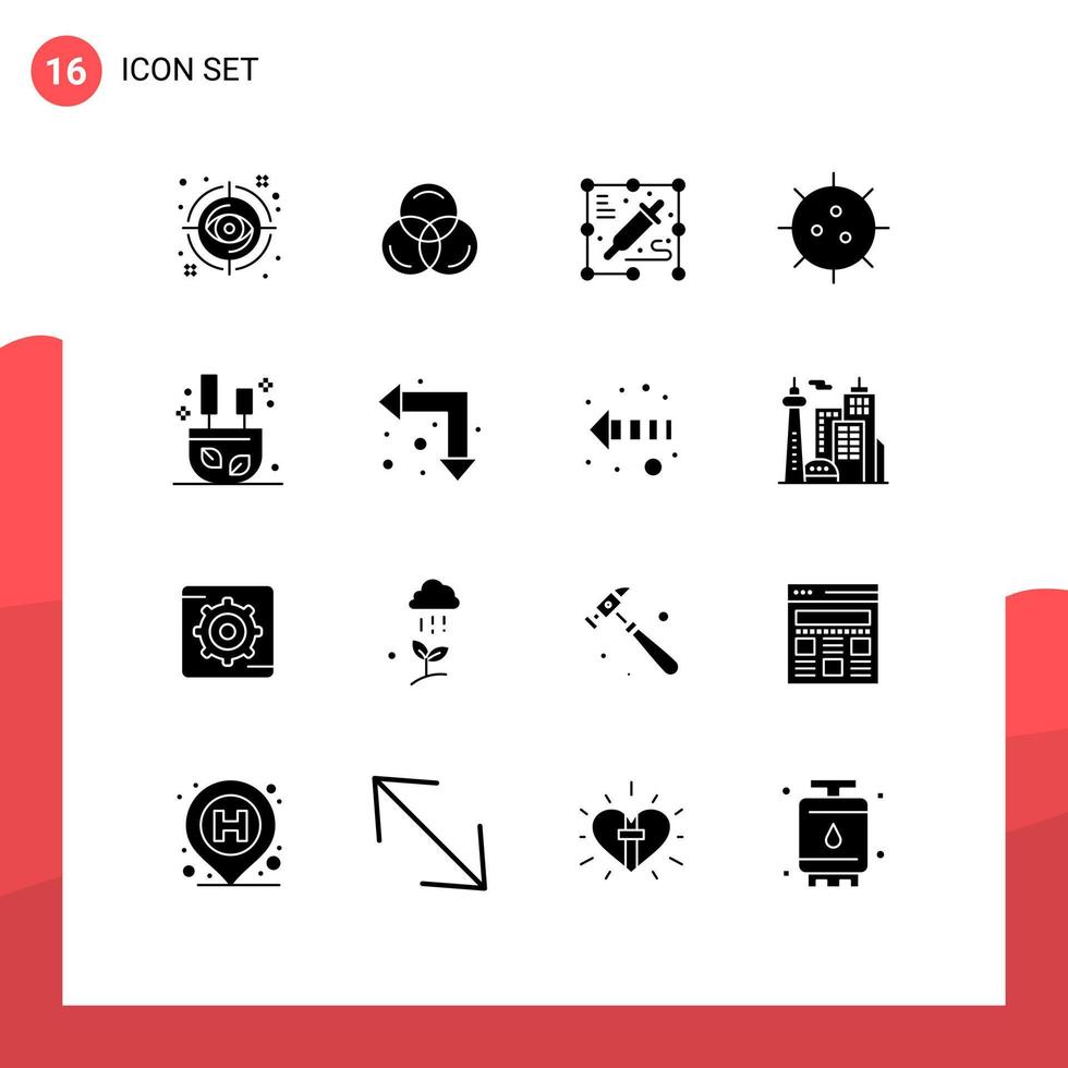 Set of 16 Vector Solid Glyphs on Grid for incense germ pick color experiment biology Editable Vector Design Elements