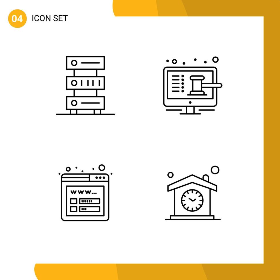 4 Universal Filledline Flat Colors Set for Web and Mobile Applications data shop server auction seo Editable Vector Design Elements