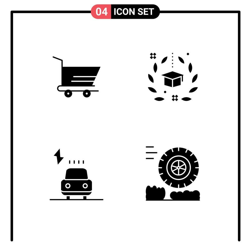 Solid Glyph Pack of Universal Symbols of cart charge degree graduation power Editable Vector Design Elements