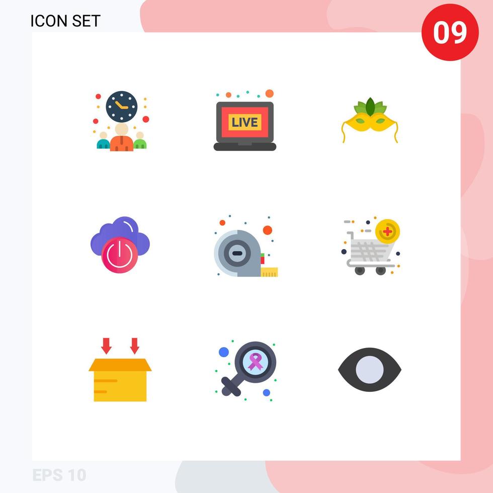 9 User Interface Flat Color Pack of modern Signs and Symbols of tool measuring costume off power Editable Vector Design Elements