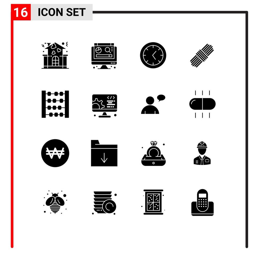 Set of 16 Commercial Solid Glyphs pack for setting development clock toy abacus Editable Vector Design Elements