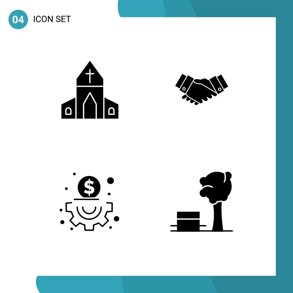 Universal Icon Symbols Group of 4 Modern Solid Glyphs of church business cross handshake management Editable Vector Design Elements