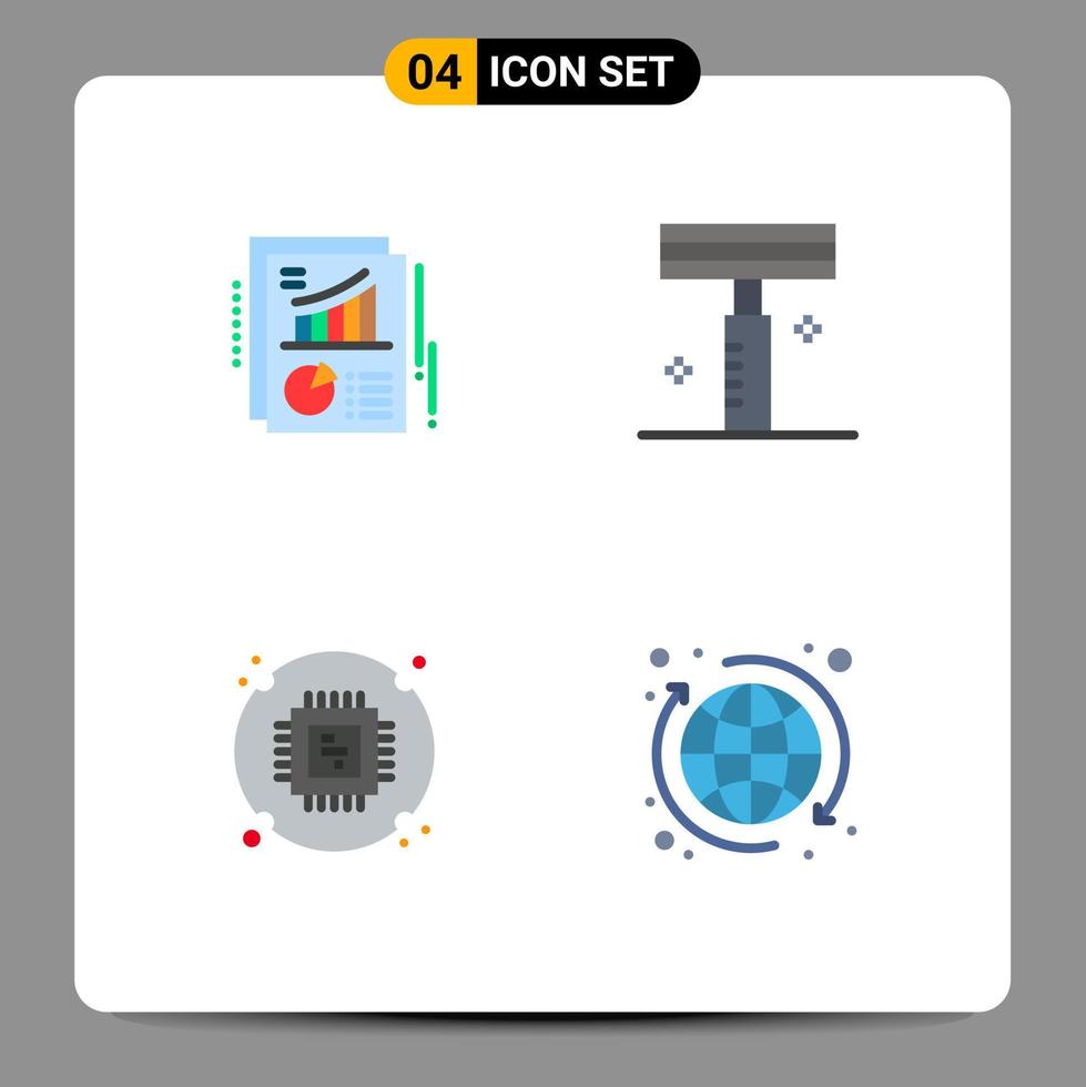 Modern Set of 4 Flat Icons Pictograph of chart cpu report razor hardware Editable Vector Design Elements