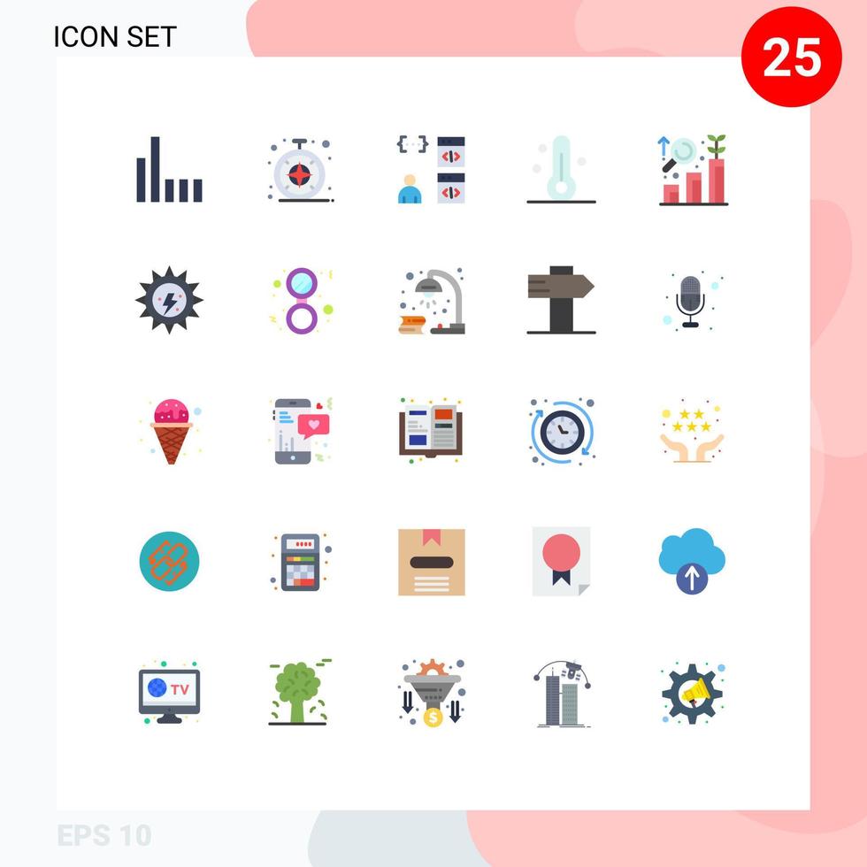 Universal Icon Symbols Group of 25 Modern Flat Colors of graph research coding weather temperature Editable Vector Design Elements