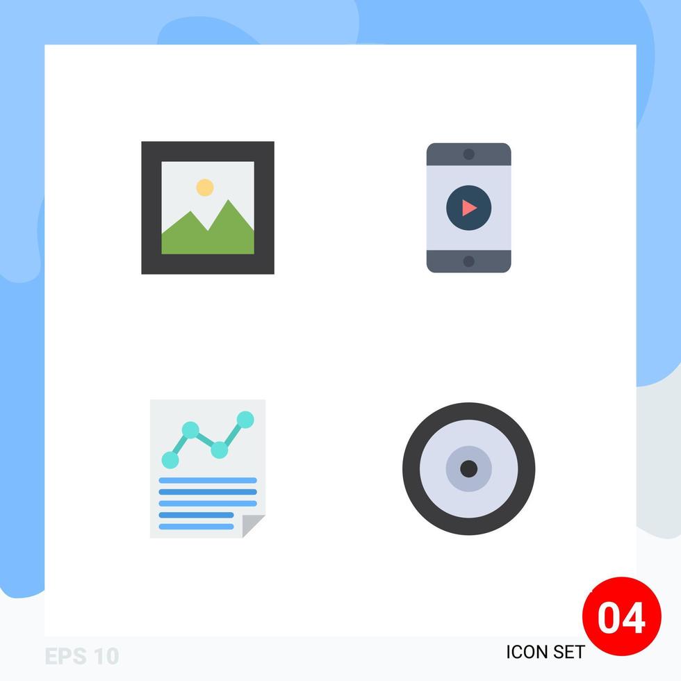 4 Universal Flat Icons Set for Web and Mobile Applications finance document gallery video page Editable Vector Design Elements