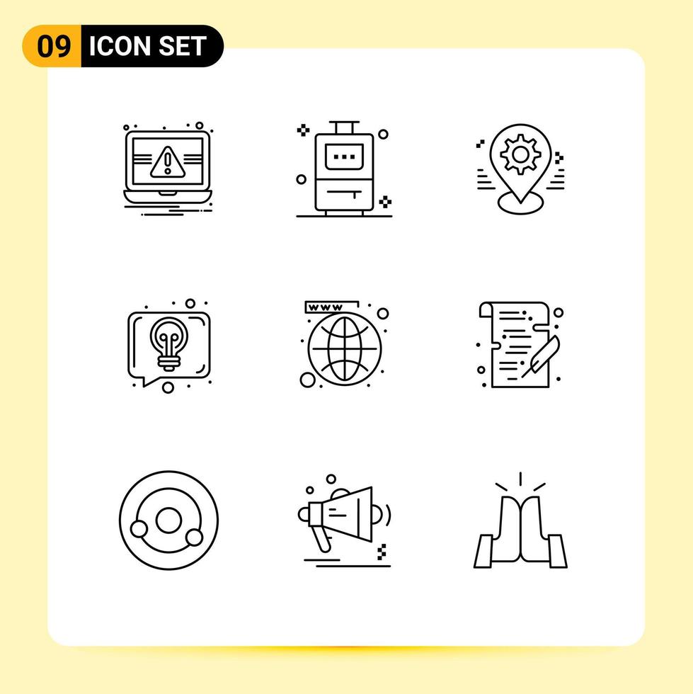 Universal Icon Symbols Group of 9 Modern Outlines of network talk gps idea conversation Editable Vector Design Elements