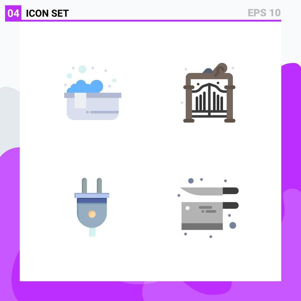 Mobile Interface Flat Icon Set of 4 Pictograms of bathtub power relaxing bath garden cooking Editable Vector Design Elements