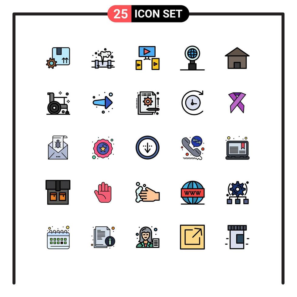 25 User Interface Filled line Flat Color Pack of modern Signs and Symbols of house cottage villa computer building internet Editable Vector Design Elements