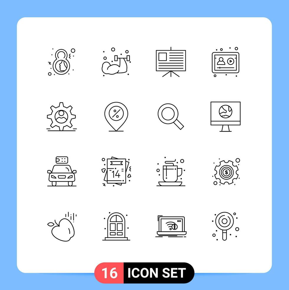 Stock Vector Icon Pack of 16 Line Signs and Symbols for data study weightlifting profile account Editable Vector Design Elements
