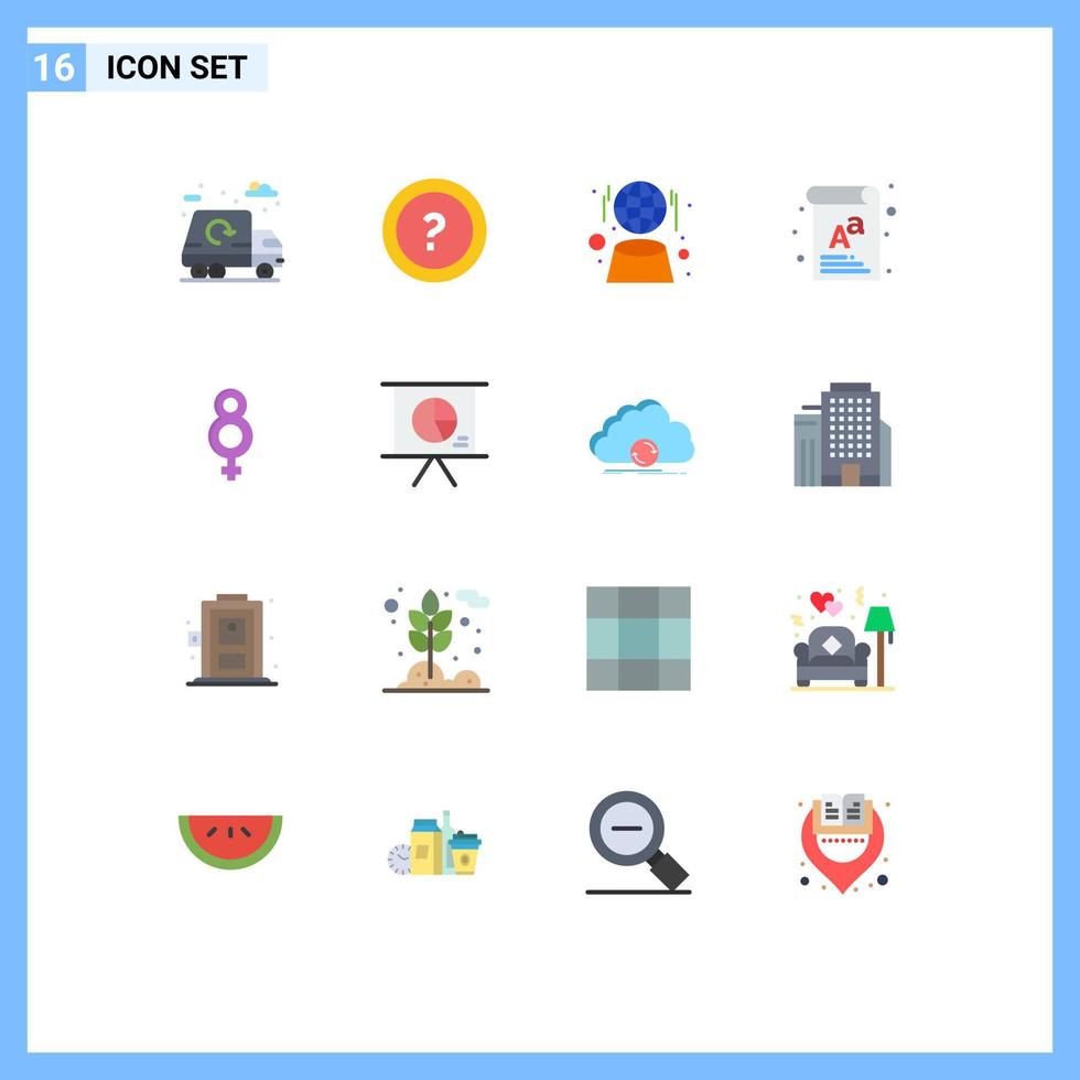Mobile Interface Flat Color Set of 16 Pictograms of eight font support document network Editable Pack of Creative Vector Design Elements