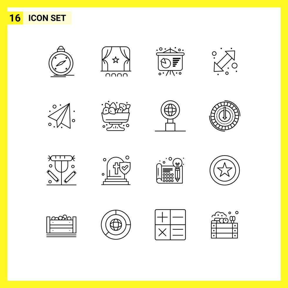 16 User Interface Outline Pack of modern Signs and Symbols of education up down film left arrow Editable Vector Design Elements