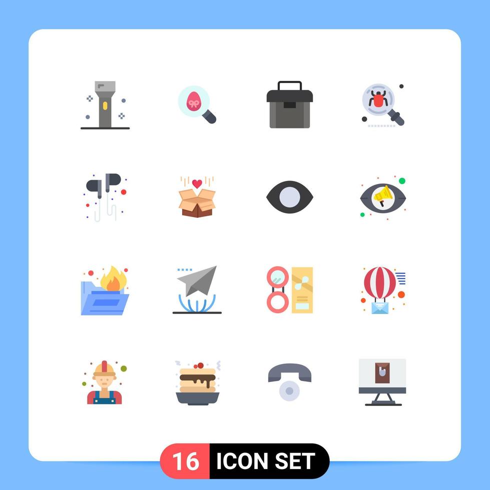 16 User Interface Flat Color Pack of modern Signs and Symbols of search find holiday bug suitcase Editable Pack of Creative Vector Design Elements