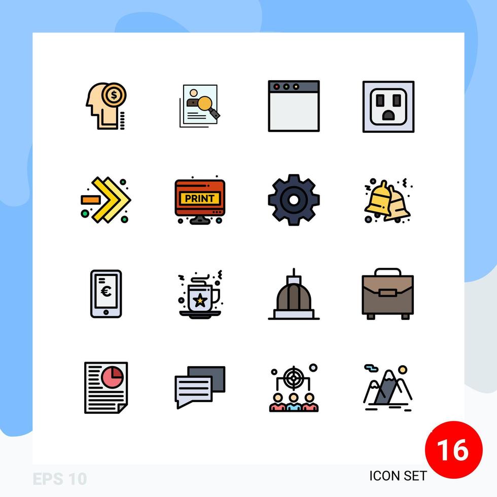 paquete de líneas llenas de color plano de 16 símbolos universales de flechas aplicación de ventana personal eléctrica elementos de diseño de vectores creativos editables