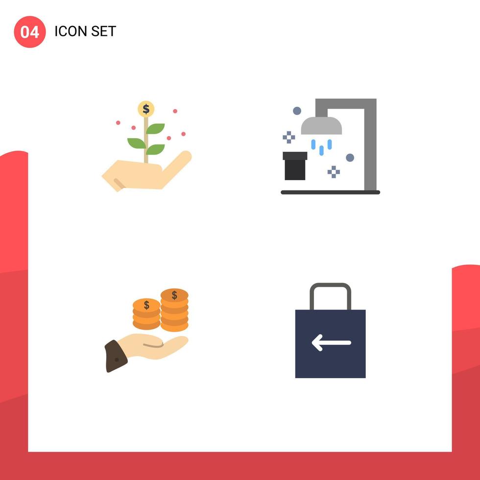 Mobile Interface Flat Icon Set of 4 Pictograms of growth coin bath sport finance Editable Vector Design Elements