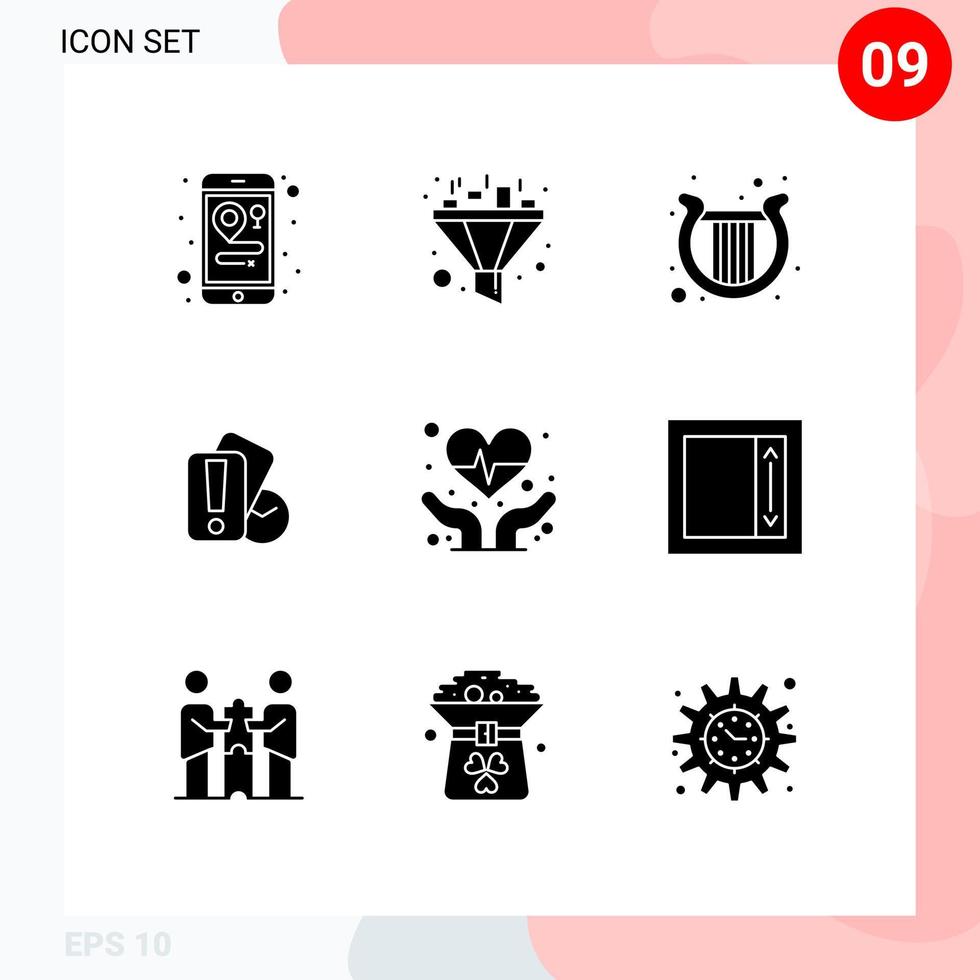 Set of 9 Modern UI Icons Symbols Signs for field heart care irish cardiogram holding Editable Vector Design Elements