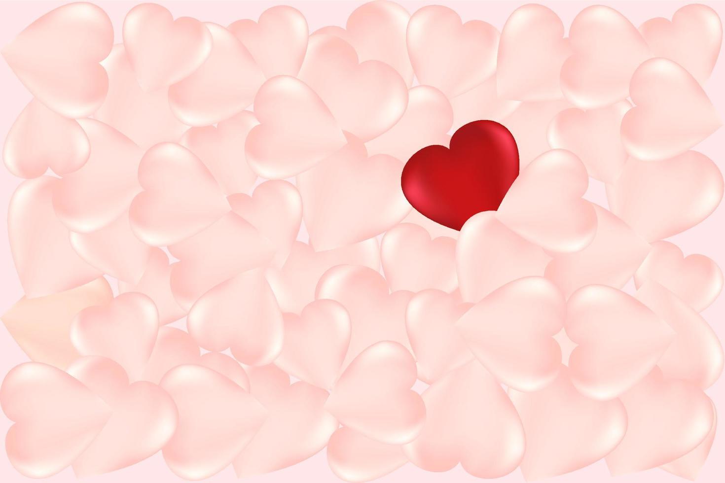 fondo de muchos corazones rosados y uno rojo. fondo universal de vacaciones. imagen vectorial vector