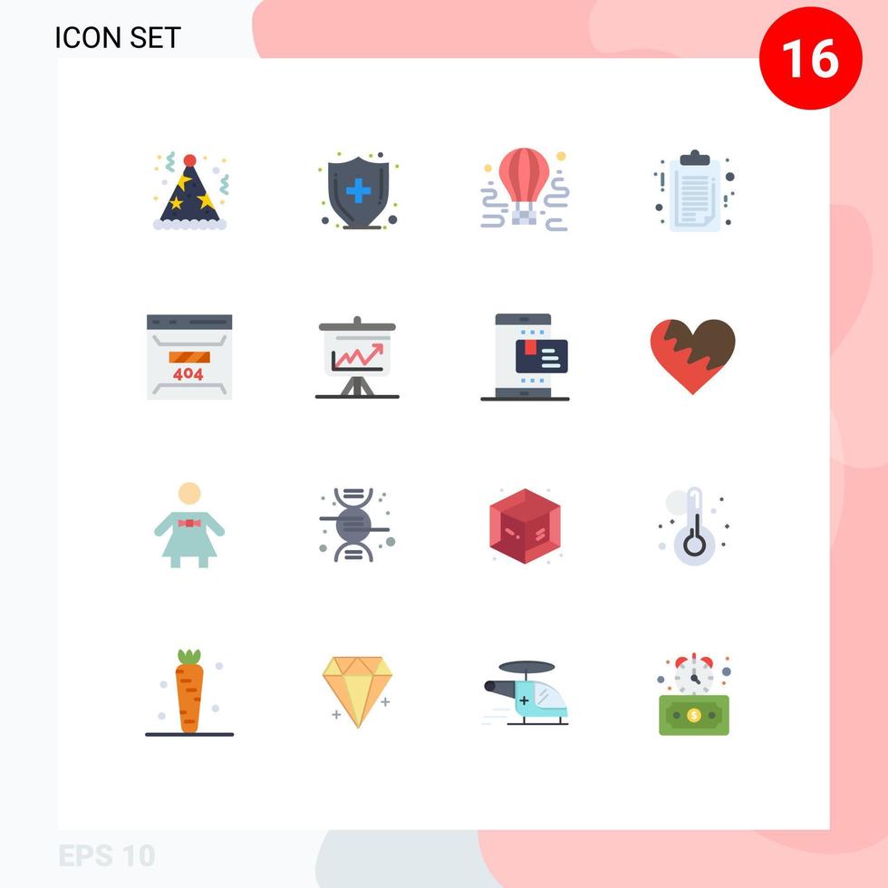 Pictogram Set of 16 Simple Flat Colors of development clip board airdrop report document Editable Pack of Creative Vector Design Elements