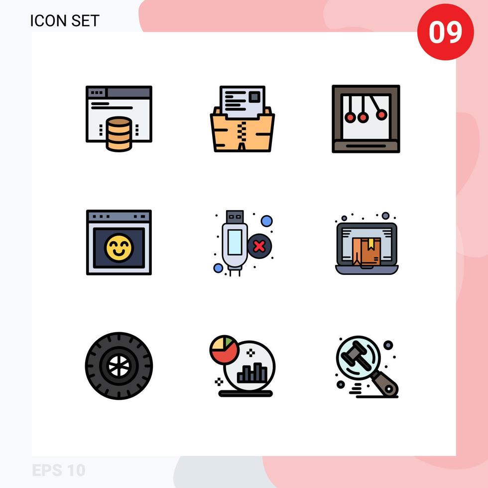 User Interface Pack of 9 Basic Filledline Flat Colors of extension website folder interface browser Editable Vector Design Elements