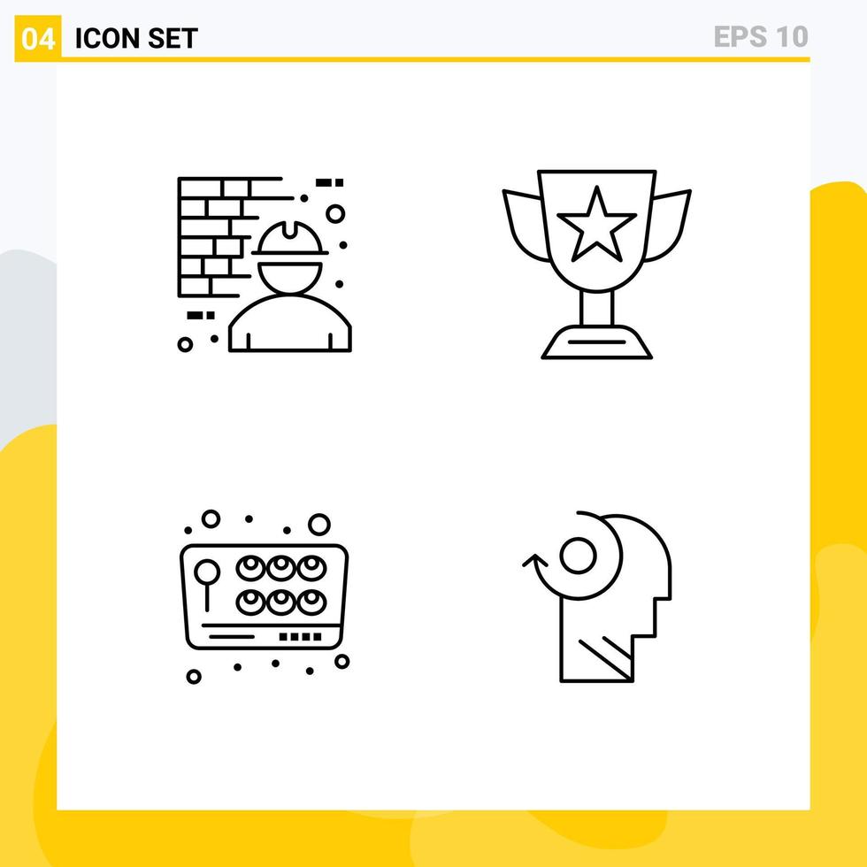 Stock Vector Icon Pack of 4 Line Signs and Symbols for architecture trophy man award game Editable Vector Design Elements