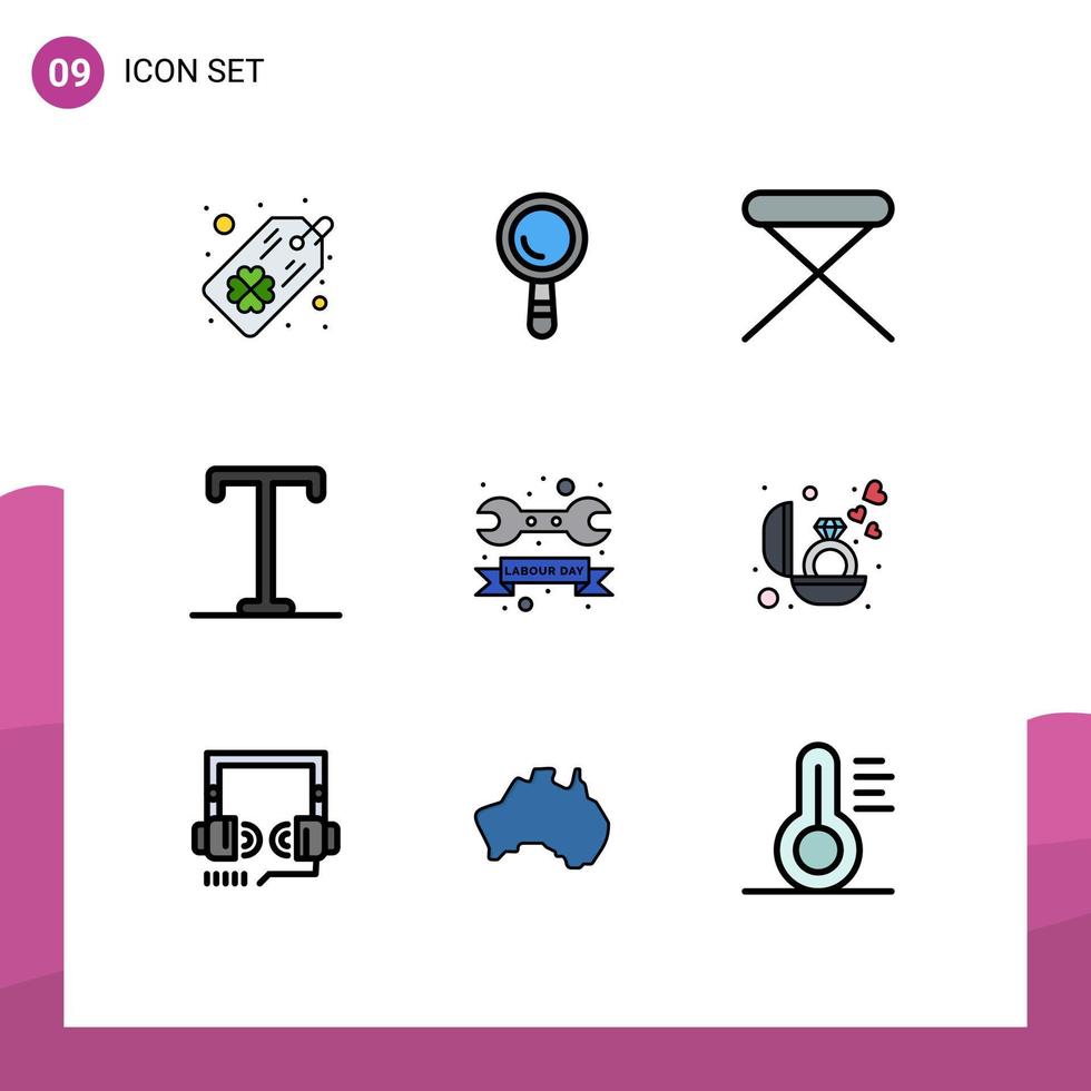 Set of 9 Modern UI Icons Symbols Signs for wrench repair house badge semi bold Editable Vector Design Elements