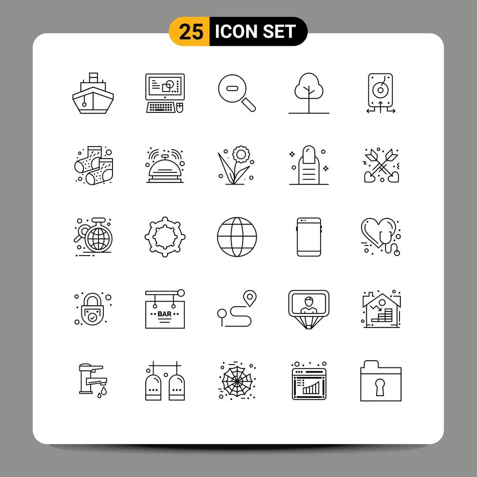 25 User Interface Line Pack of modern Signs and Symbols of file backup process nature tree Editable Vector Design Elements