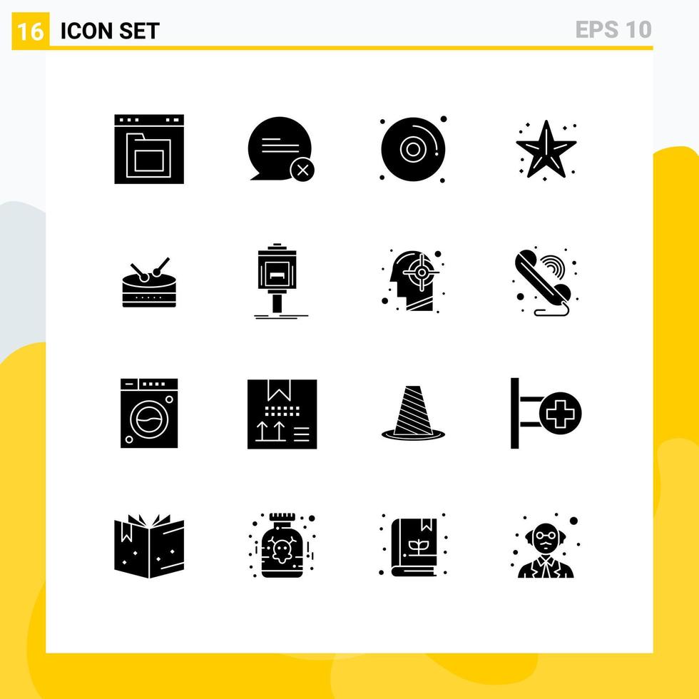 Set of 16 Modern UI Icons Symbols Signs for drum star interaction sea beach Editable Vector Design Elements