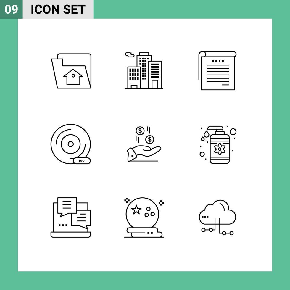 Set of 9 Modern UI Icons Symbols Signs for dollar storage device notes peripheral device compact disc Editable Vector Design Elements