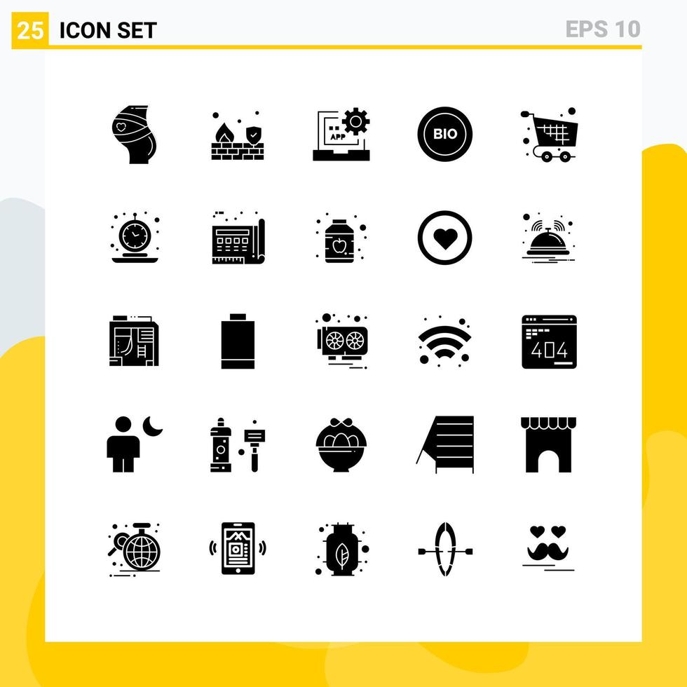 Pictogram Set of 25 Simple Solid Glyphs of energy ecology wall bio development Editable Vector Design Elements