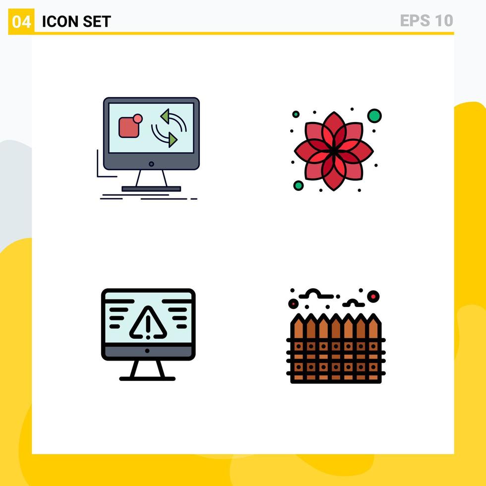 4 Thematic Vector Filledline Flat Colors and Editable Symbols of update breach install flower error Editable Vector Design Elements