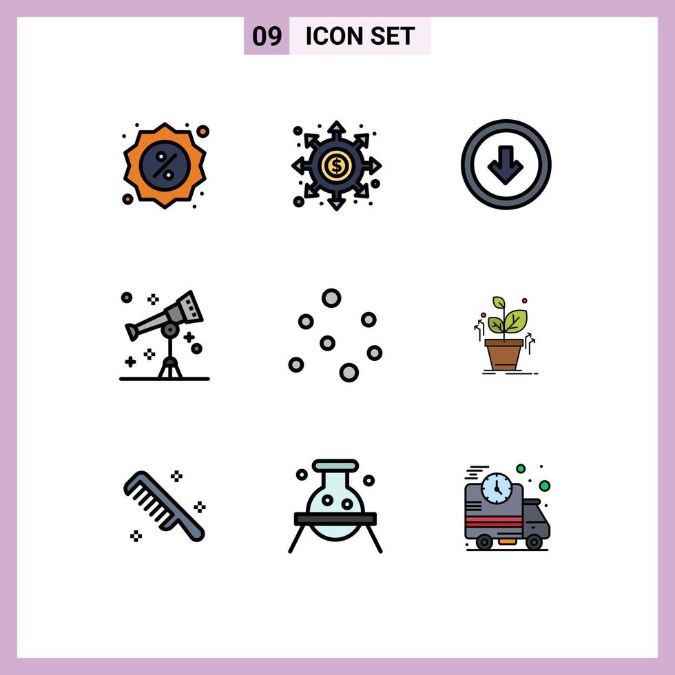 Set of 9 Vector Filledline Flat Colors on Grid for telescope science wormhole astronomy user interface Editable Vector Design Elements