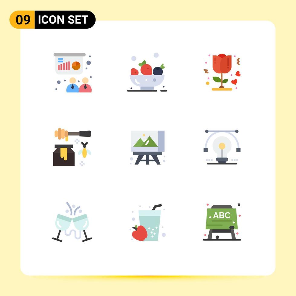 Modern Set of 9 Flat Colors and symbols such as arts easel rose sweet honey Editable Vector Design Elements
