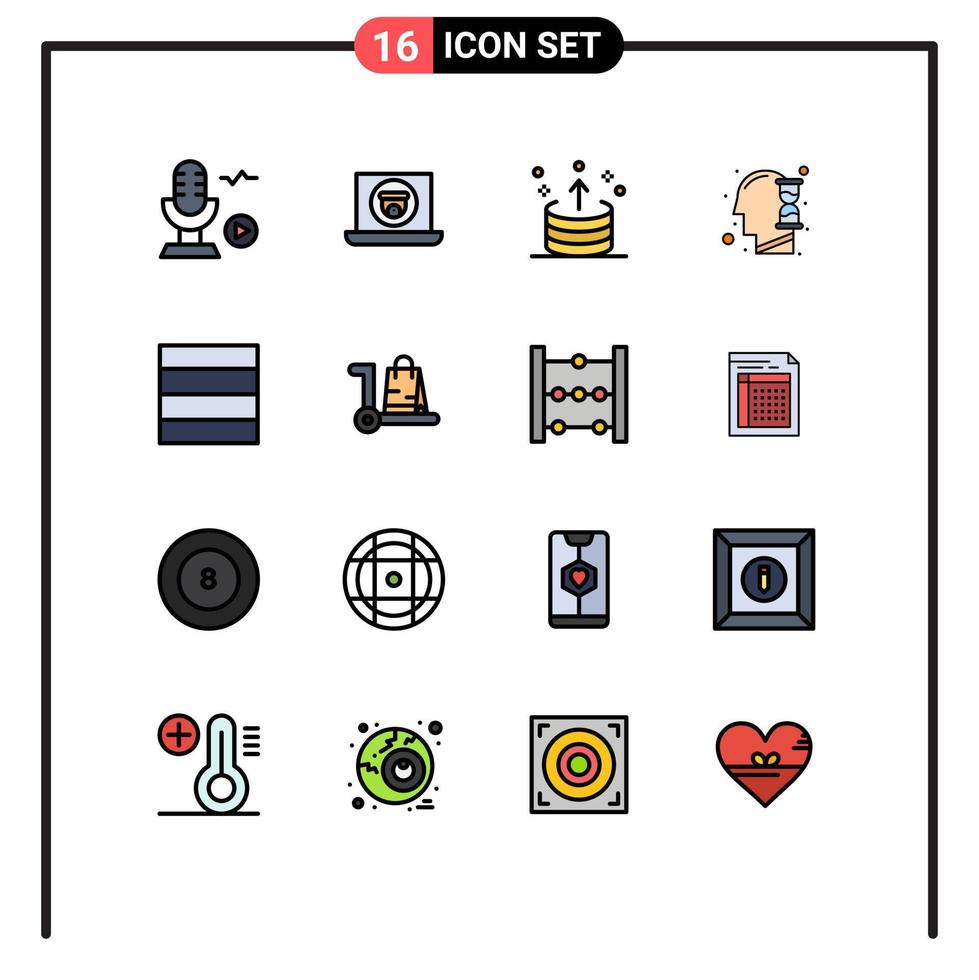 16 Universal Flat Color Filled Line Signs Symbols of grid time arrow mind up Editable Creative Vector Design Elements