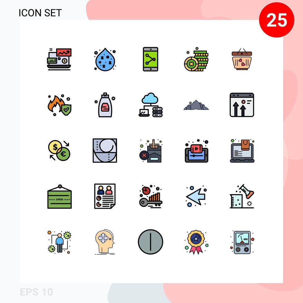 Universal Icon Symbols Group of 25 Modern Filled line Flat Colors of fire heart mobile love money Editable Vector Design Elements
