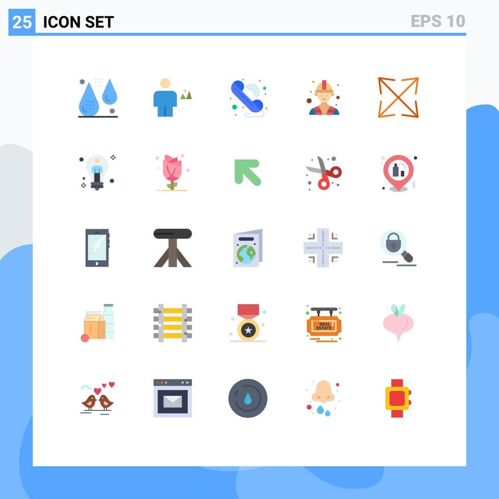 grupo de 25 colores planos modernos establecidos para elementos de diseño de vectores editables de teléfono de construcción humana de mano de obra de flecha