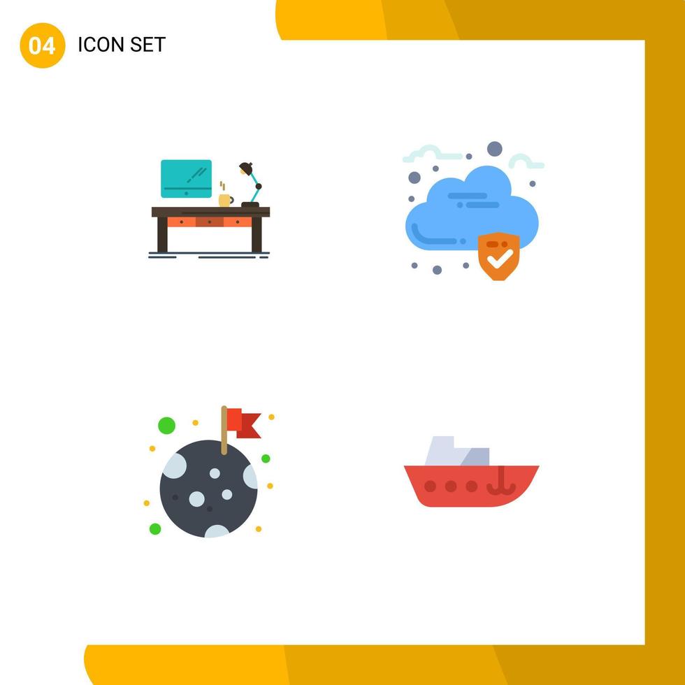4 paquete de iconos planos de interfaz de usuario de signos y símbolos modernos de escritorio de seguridad en el lugar de trabajo elementos de diseño vectorial editables de luna vector