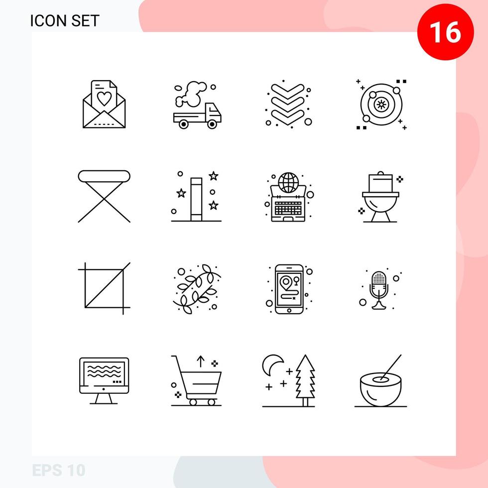 Set of 16 Commercial Outlines pack for household furniture arrow appliances orbit Editable Vector Design Elements