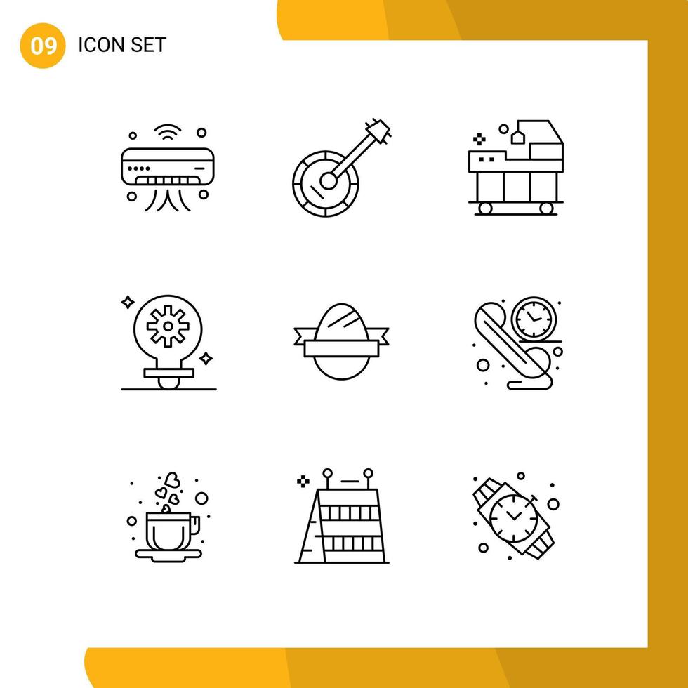 Set of 9 Modern UI Icons Symbols Signs for gear light music bulb service Editable Vector Design Elements