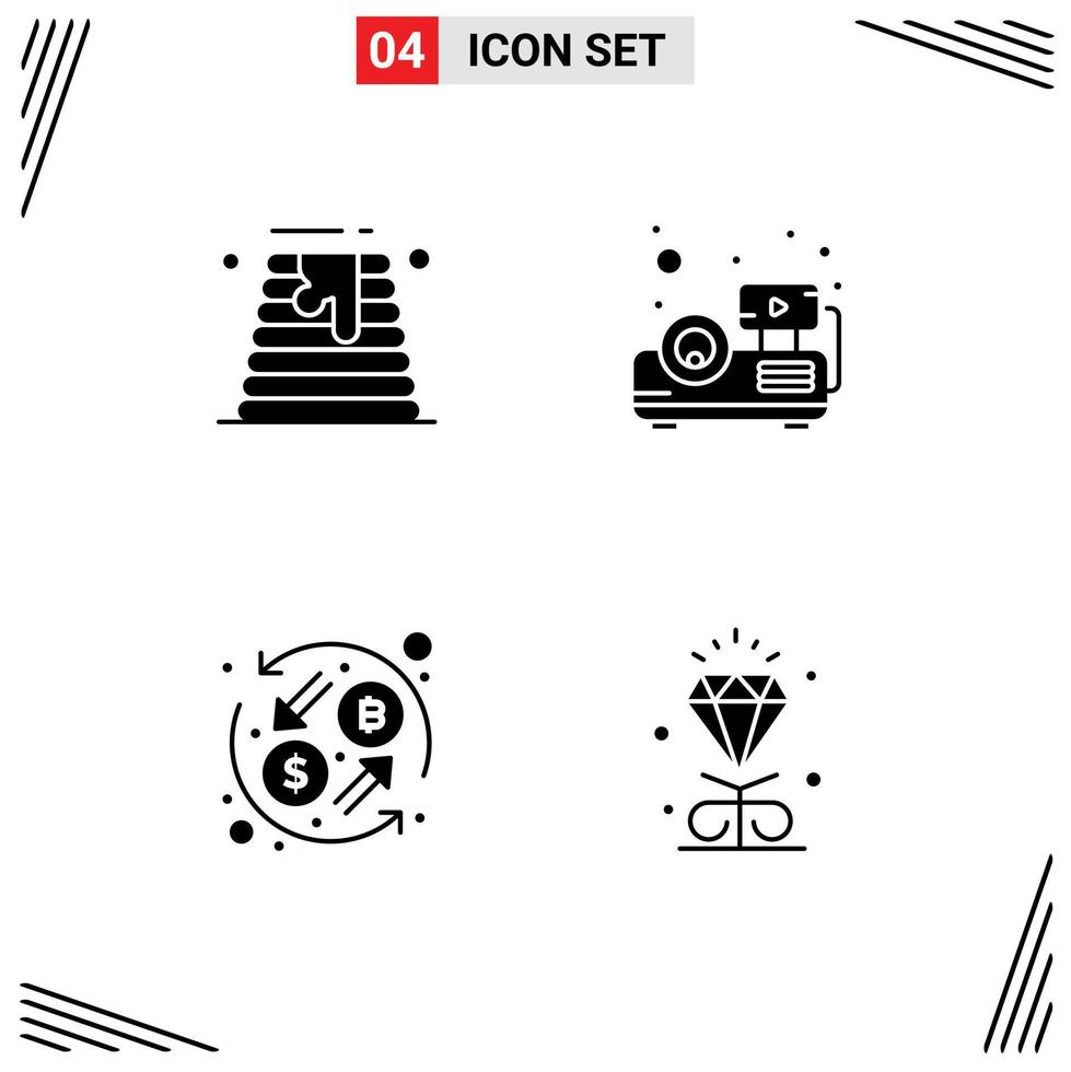 Set of 4 Commercial Solid Glyphs pack for canada exchange wedding cake projector diamond Editable Vector Design Elements