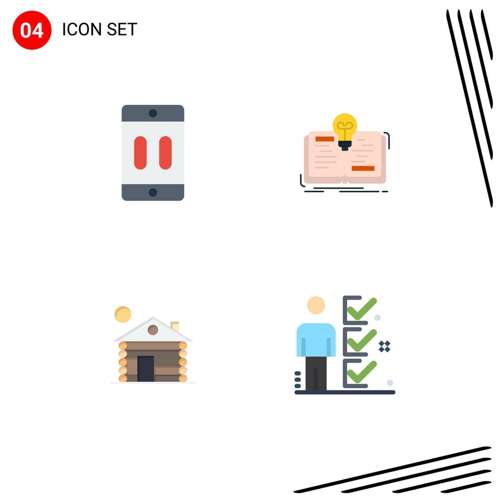 Pictogram Set of 4 Simple Flat Icons of cellphone hotel mobile idea service Editable Vector Design Elements