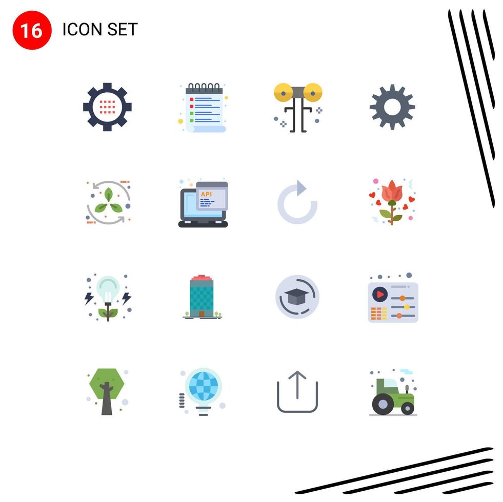 Mobile Interface Flat Color Set of 16 Pictograms of bio gear check list cogs monster Editable Pack of Creative Vector Design Elements