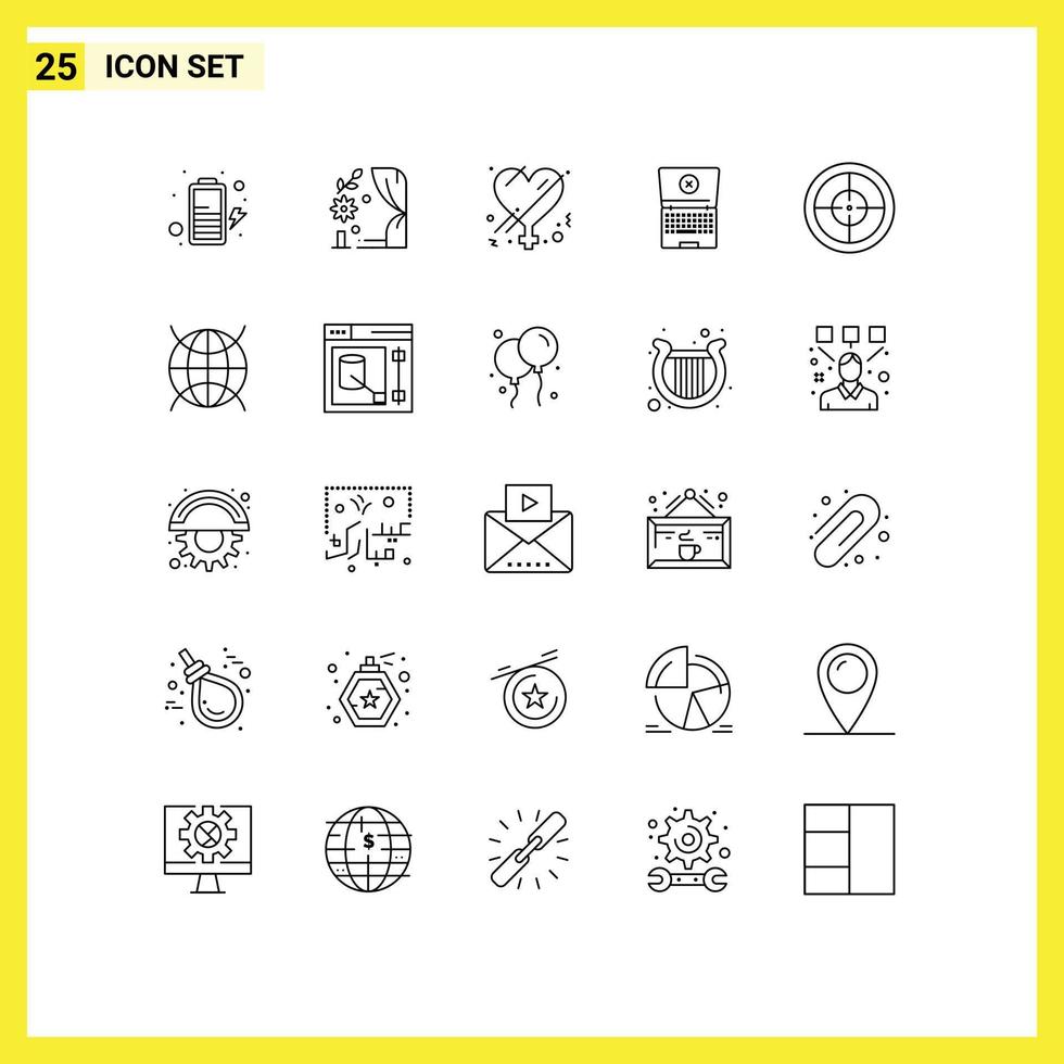conjunto de pictogramas de 25 líneas simples de elementos de diseño vectorial editables de computación del ejército de género de insignia de internet vector