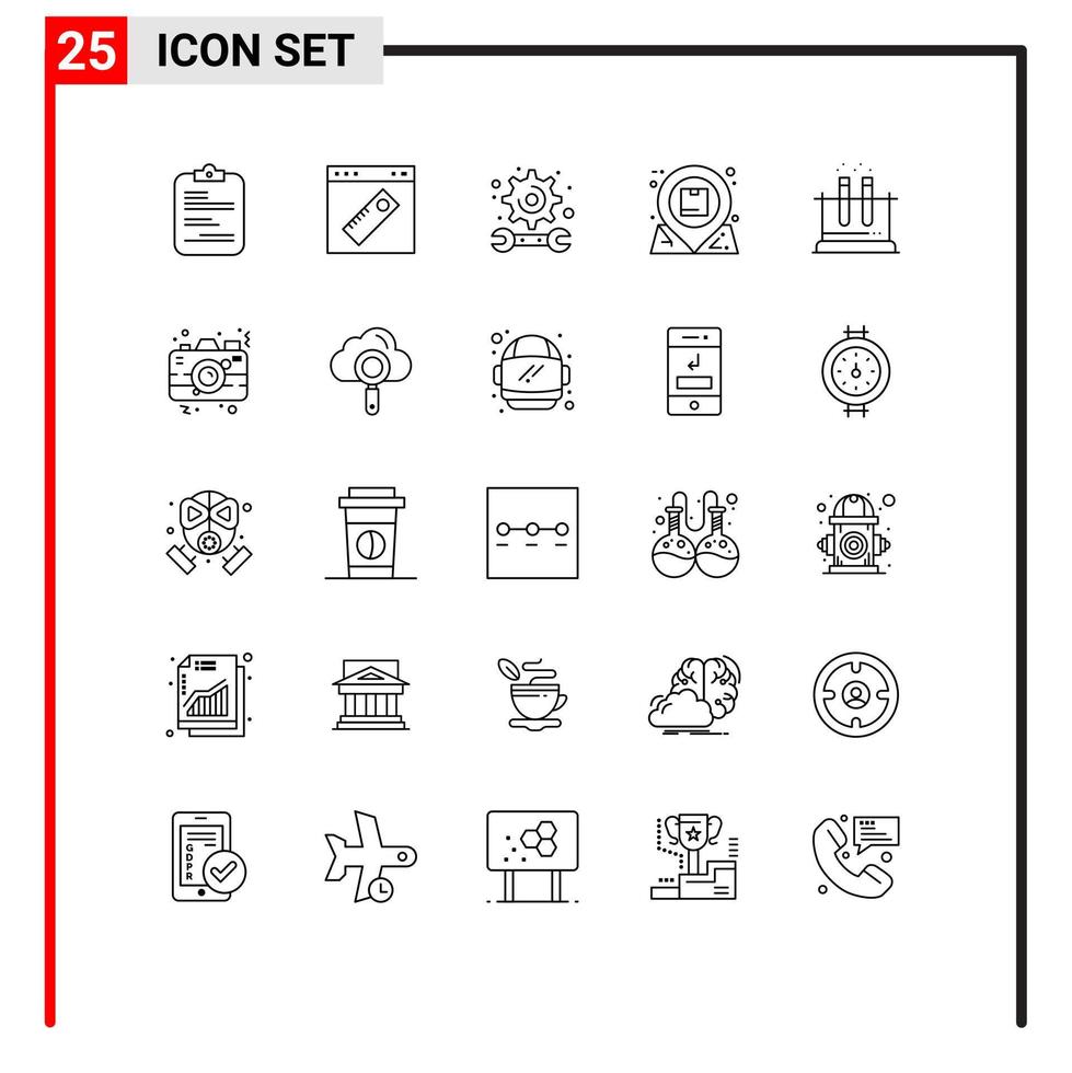 Modern Set of 25 Lines and symbols such as inbox communication web location engineering Editable Vector Design Elements