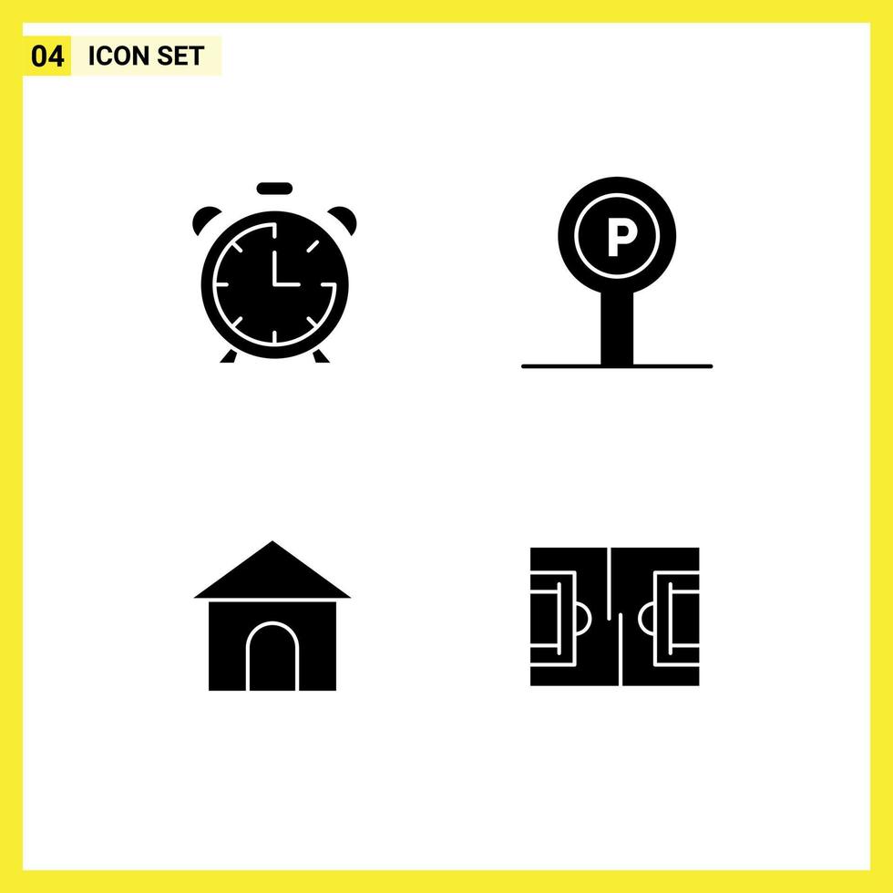 Universal Icon Symbols Group of 4 Modern Solid Glyphs of alarm building timer service house Editable Vector Design Elements