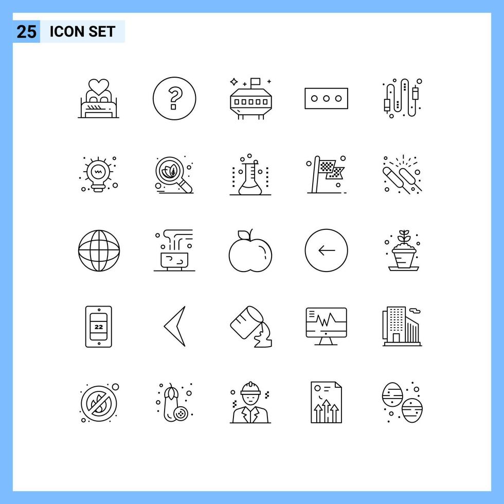 25 User Interface Line Pack of modern Signs and Symbols of connection cable question audio password Editable Vector Design Elements