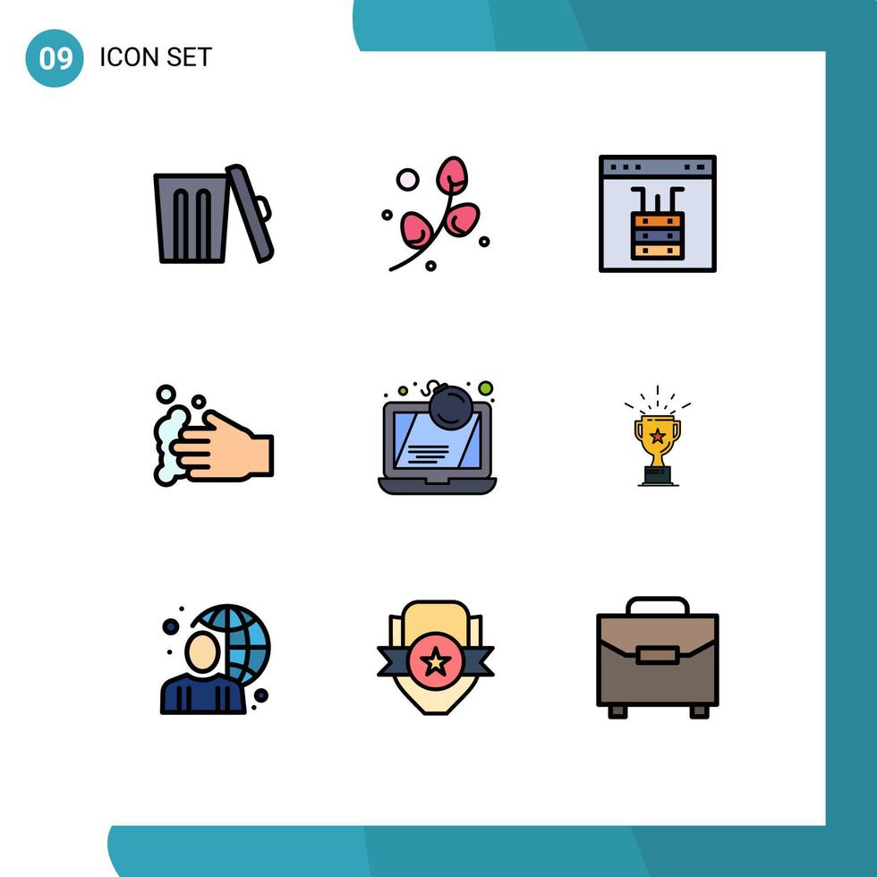 9 Creative Icons Modern Signs and Symbols of attack soap browser hand server Editable Vector Design Elements